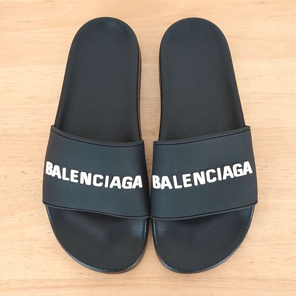 Balenciaga 3D Logo Black Slide Sandals